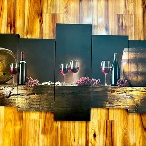 5-piece wall art decor, Wine barrel and glass theme! Can ship with bubble wrap!